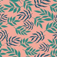 Seamless vector pattern in contemporary style with simple silhouettes of blue and green leaves on pink background. Good print for wallpaper, textile, wrapping paper, ceramic tiles