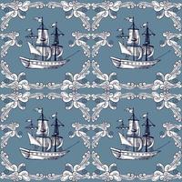 Seamless pattern with ships in light blue colors vector