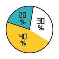 icono de color del diagrama circular. gráfico redondo con segmentos. círculo infográfico con secciones y proporción. informe comercial con tasas de interés. investigacion financiera apuntando ilustración vectorial aislada vector