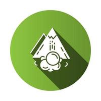 Avalanche green flat design long shadow glyph icon. Sudden snowslide, landslide. Unexpected landslip. Snow and ice falling down mountain side. Natural disaster. Vector silhouette illustration