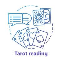 Tarot reading concept icon. Fortune telling, divination and cartomancy idea thin line illustration. Future prediction. Speech bubbles, playing and clairvoyant cards vector isolated outline drawing