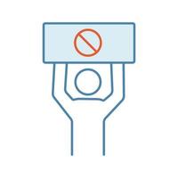 Protester color icon. Protest event. Social or political movement. Person holding protest banner. Human rights protection. Contentious action. Isolated vector illustration