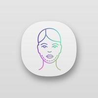 Double chin surgery app icon. UI UX user interface. Plastic surgery. Double chin removal. Facial rejuvenation. Genioplasty. Facelift surgical procedure. Application. Vector isolated illustration