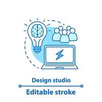 Design studio concept icon. Team creativity idea thin line illustration. Idea generation. Teamwork. Brainstorm. Vector isolated outline drawing. Editable stroke