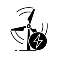 Wind energy turbine glyph icon. Renewable resources. Windmill. Clean energy. Silhouette symbol. Negative space. Vector isolated illustration