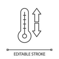 Climate control linear icon. Temperature regulation. Thin line illustration. Thermometer with down and up arrows. Contour symbol. Vector isolated outline drawing. Editable stroke