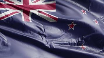 bandiera della nuova zelanda che sventola sull'anello del vento. bandiera della Nuova Zelanda che ondeggia sulla brezza. sfondo di riempimento completo. Ciclo di 10 secondi. video