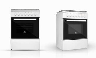 modern household kitchen oven in two review provisions on a white background. kitchen appliances. Isolated