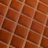 Texture of brown leather background with square pattern and stitch, macro photo