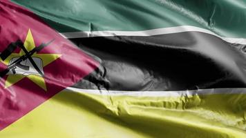 Mozambikaanse vlag zwaaien op de wind-lus. Mozambikaanse banner zwaaiend op de wind. volledige vulling achtergrond. 10 seconden lus. video