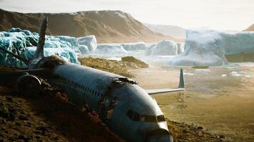 old broken plane on the beach of Iceland photo