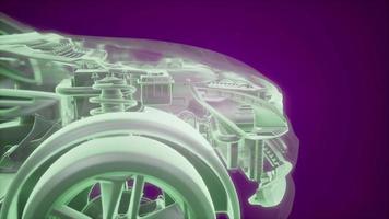 animación holográfica del modelo de coche de estructura metálica 3d con motor
