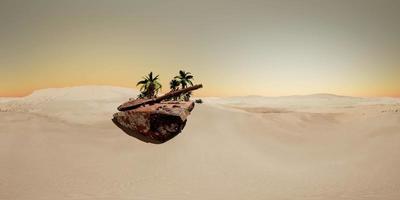 VR 360 alter rostiger Panzer in der Wüste bei Sonnenuntergang video