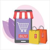 The concept of an online store in a mobile application vector
