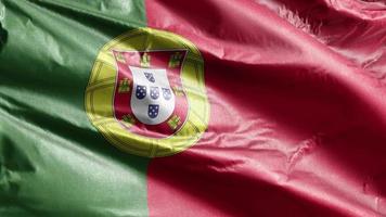 bandera textil de portugal ondeando lentamente en el bucle de viento. bandera portuguesa balanceándose suavemente con la brisa. tejido textil tejido. fondo de relleno completo. Bucle de 20 segundos. video