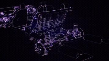 Holographic animation of 3D wireframe car model with engine video