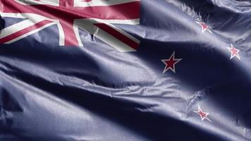 New Zealand textile flag slow waving on the wind loop. New Zealand banner smoothly swaying on the breeze. Fabric textile tissue. Full filling background. 20 seconds loop. video
