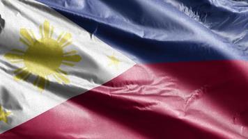 Philippines textile flag slow waving on the wind loop. Philippine banner smoothly swaying on the breeze. Fabric textile tissue. Full filling background. 20 seconds loop. video