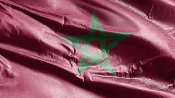 marocko textilflagga viftande på vindslingan. marockansk banner vajande på vinden. tyg textilvävnad. full fyllning bakgrund. 10 sekunders loop. video