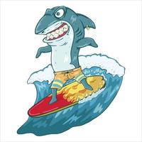 divertido tiburón de surf en la ola vector