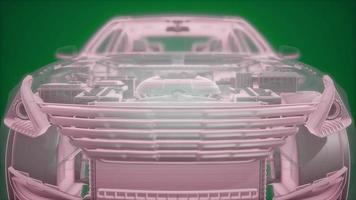 Holographic animation of 3D wireframe car model with engine video