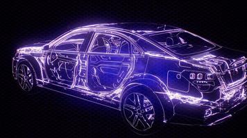 animación holográfica del modelo de coche de estructura metálica 3d con motor video