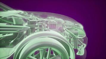 Holographic animation of 3D wireframe car model with engine photo