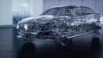 transparent car with engine in laboratory video