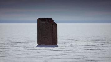 old metal fuel canister at salt flats in Utah video