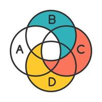 icono de color del diagrama de venn. gráfico redondo con segmentos circulares. círculos superpuestos. secciones de gráfico entrelazadas con índices. presentación de marketing, visualización de negocios. ilustración vectorial aislada vector