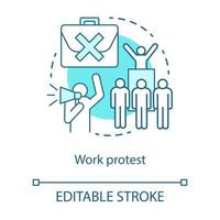 Work protest concept icon. Social demonstration, labor union strike, communism idea thin line illustration. Angry workers, protesters with megaphone vector isolated outline drawing. Editable stroke