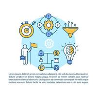 Business strategy article page vector template. Workflow efficiency. Corporate management. Brochure, magazine, booklet design element with linear icons. Print design. Concept illustrations with text