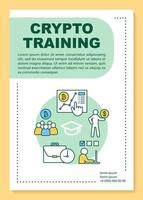 Crypto training poster template layout. Cryptocurrency trading analytics. Bitcoin business. Banner, booklet, leaflet print design with icons. Vector brochure layouts for magazines, advertising flyers