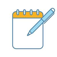 Notepad with pen color icon. Taking notes. To do list. Planner. Action planning. Business plans, goals, tasks writing down. Isolated vector illustration