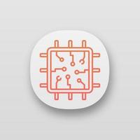 Processor with electronic circuits app icon. UI UX interface. Microprocessor with microcircuits. Chip, microchip, chipset. CPU. Central processing. Integrated circuit. Vector isolated illustration