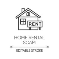 Home rental scam linear icon. House, apartment for rent. Fake real estate agent. Online fraud. Upfront payment. Thin line illustration. Contour symbol. Vector isolated outline drawing. Editable stroke