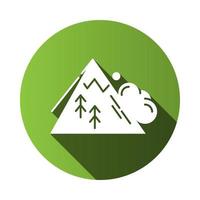 Avalanche green flat design long shadow glyph icon. Sudden landslip. Unexpected snowslide, landslide. Mass of snow and ice falling down mountain side. Natural disaster. Vector silhouette illustration