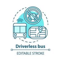 Driverless bus concept icon. Autopilot for city passenger transportation. Autonomous vehicle on route idea thin line illustration. Vector isolated outline drawing. Editable stroke