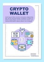 Cryptocurrency wallet poster template layout. Crypto transactions. Virtual money. Banner, booklet, leaflet print design with linear icons Vector brochure page layouts for magazines, advertising flyers