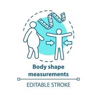 Body shape control concept icon. Fighting obesity, keeping fit idea thin line illustration. Flexible measuring tape. Controlling body mass. Vector isolated outline drawing. Editable stroke..