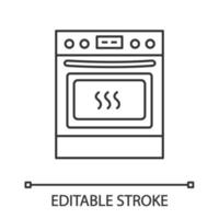 Kitchen stove linear icon. Gas range cooker. Thin line illustration. Cooktop and oven. Kitchen appliance. Contour symbol. Vector isolated outline drawing. Editable stroke