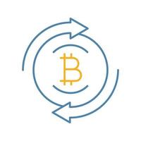 Bitcoin exchange color icon. Digital currency transaction. Circle arrows with bitcoin coin inside. Refund cryptocurrency. Isolated vector illustration