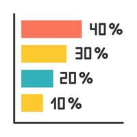 Horizontal histogram color icon. Rising interest rate chart. Increasing graph bars with numbers. Diagram with segments. Economical report. Business strategy. Isolated vector illustration