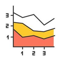 icono de color del gráfico de área. gráfico creciente con segmentos. infografía ascendente con secciones. presentación de mercadeo. visualización de informes comerciales. investigacion economica ilustración vectorial aislada vector