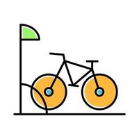 Bike parking yellow color icon. Bicycle storage. Cycle rack. Sport activity. Safe place for wheels. Eco transport. City biking. Apartment amenities. Isolated vector illustration