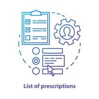 List of prescriptions concept icon. Memo, notes idea thin line illustration. Online medicine organizer tool. Keep track of everyday medication use. Vector isolated outline drawing