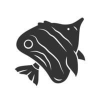 Butterflyfish glyph icon. Swimming fish. Tropical aquatic animal. Marine aquarium. Undersea inhabitant. Fish species, ocean fauna. Silhouette symbol. Negative space. Vector isolated illustration