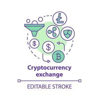 Cryptocurrency exchange concept icon. Trading digital currency for other assets idea thin line illustration. Online business. Payment method. Vector isolated outline drawing. Editable stroke