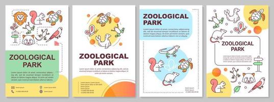 Zoological park brochure template layout. Zoo animals. Flyer, booklet, leaflet print design with linear illustrations. Vector page layouts for magazines, annual reports, advertising posters