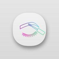 Eyebrows mascara app icon. UI UX user interface. Brows makeup. Eyebrows tinting. Brows shaping by dyeing. Web or mobile application. Vector isolated illustration